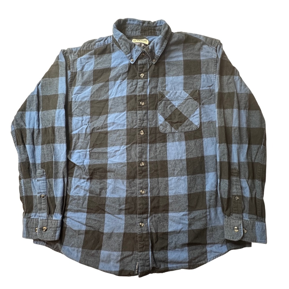 Magellan Shirt Mens XL Blue Canyon Creek Flannel Plaid Buffalo Check Button Down